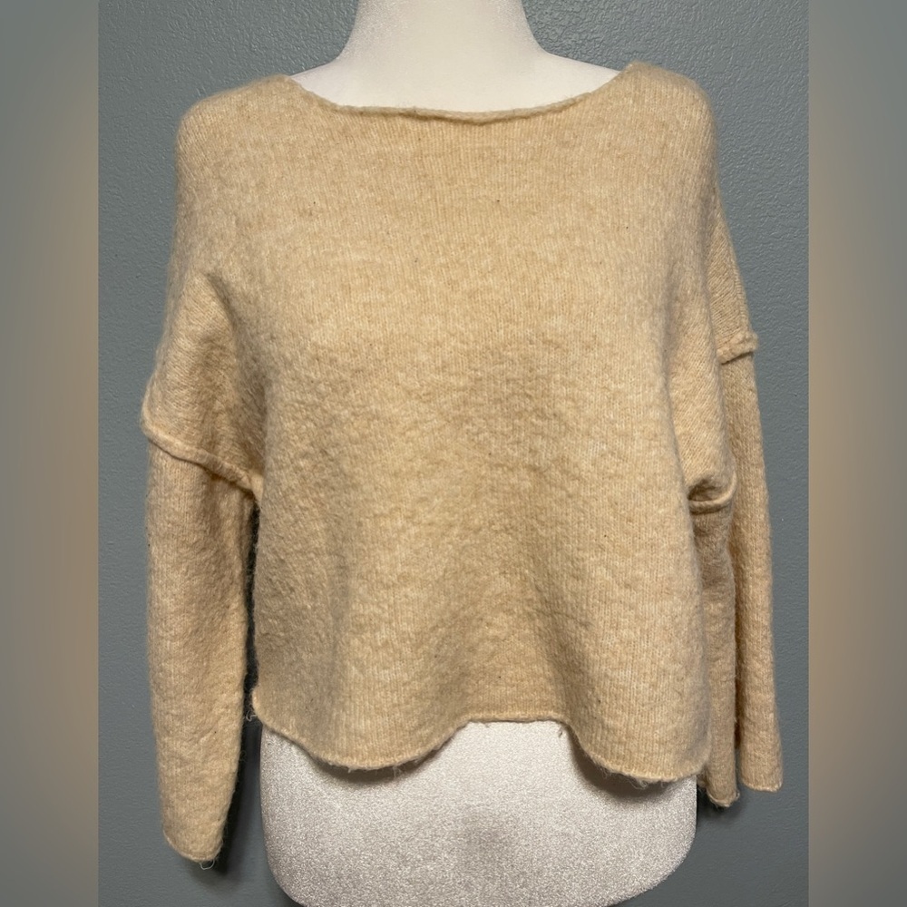 Zara Beige Wool Blend Sweater Oversized Boxy Drop Shoulder Relaxed Knit Small - Picture 2 of 7